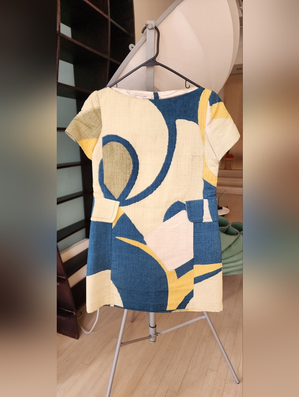 Marc Jacobs Cream, Blue & Yellow Abstract Mini Dress Retro Inspired Size 4